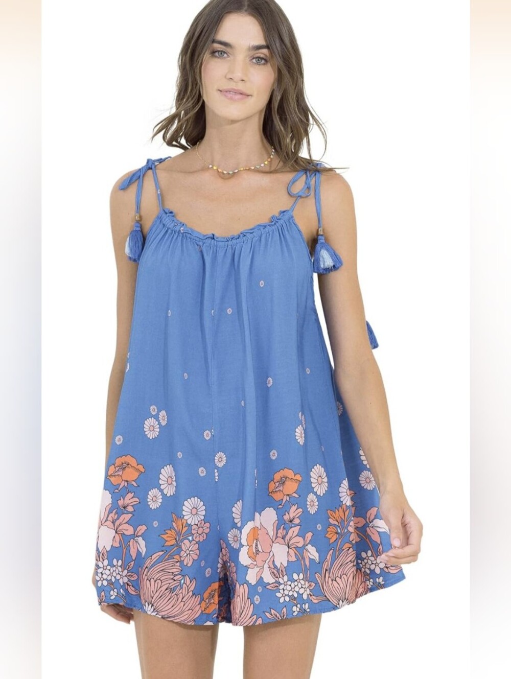 Blue Floral Tie-Shoulder Romper From Maaji